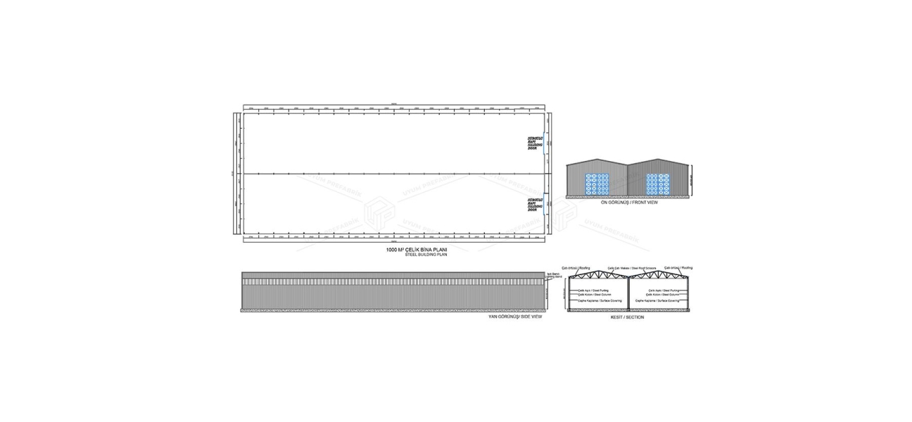 1000m² Çelik Hangar Binası 