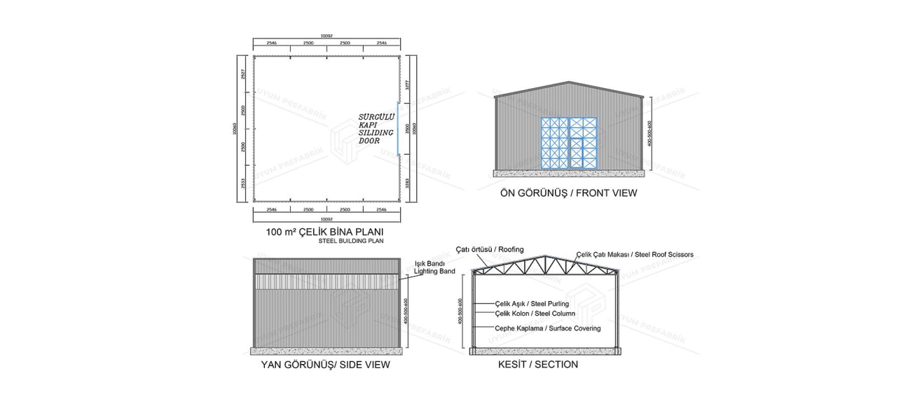 100m² Çelik Hangar Binası 