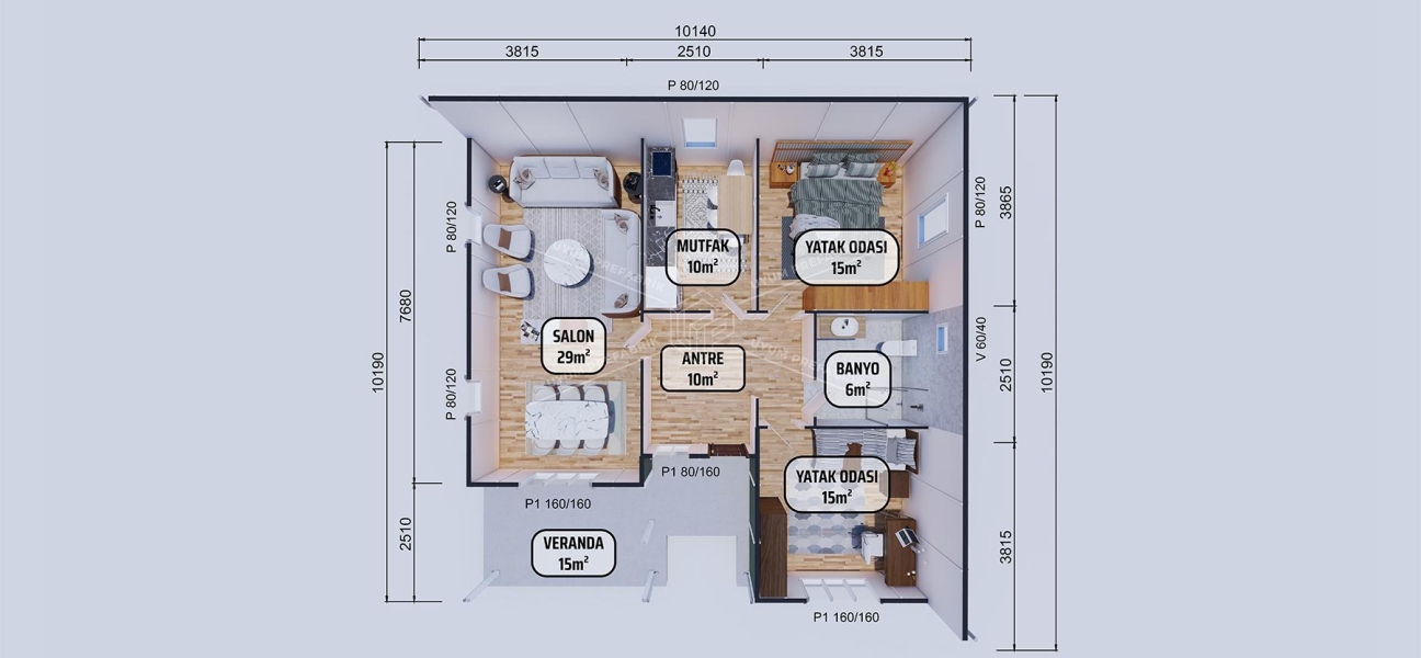 100m² Single Storey Prefabricated Houses