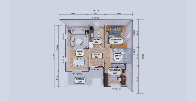 100m² Single Storey Prefabricated Houses