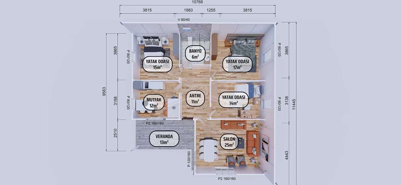 114m² Datça Single-Storey Prefabricated House