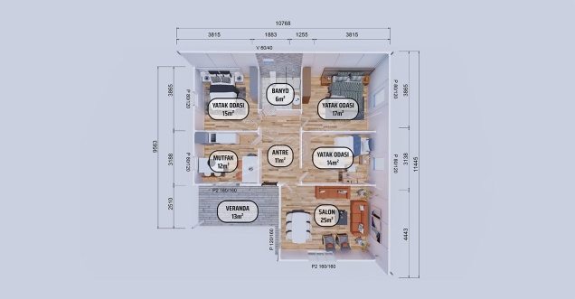 114m² Datça Tek Katlı Prefabrik Ev 