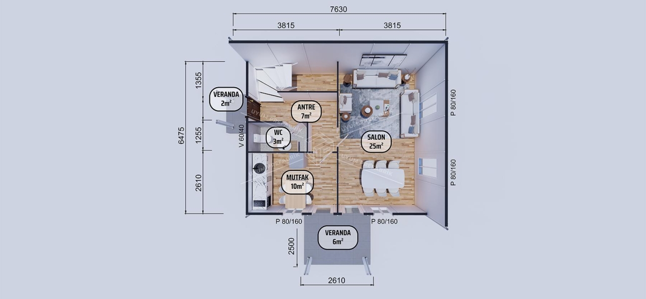 114m² Seka Two-Storey Prefabricated House