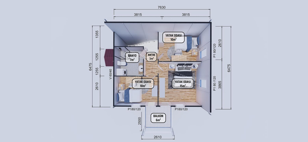 114m² Seka Two-Storey Prefabricated House