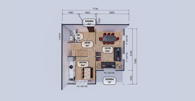 122m² İznik İki Katlı Prefabrik Ev