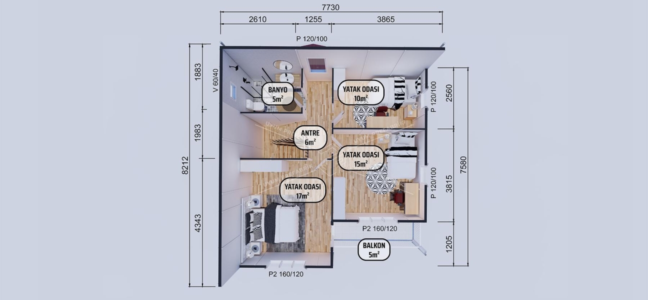 122m² İznik Two-Storey Prefabricated House