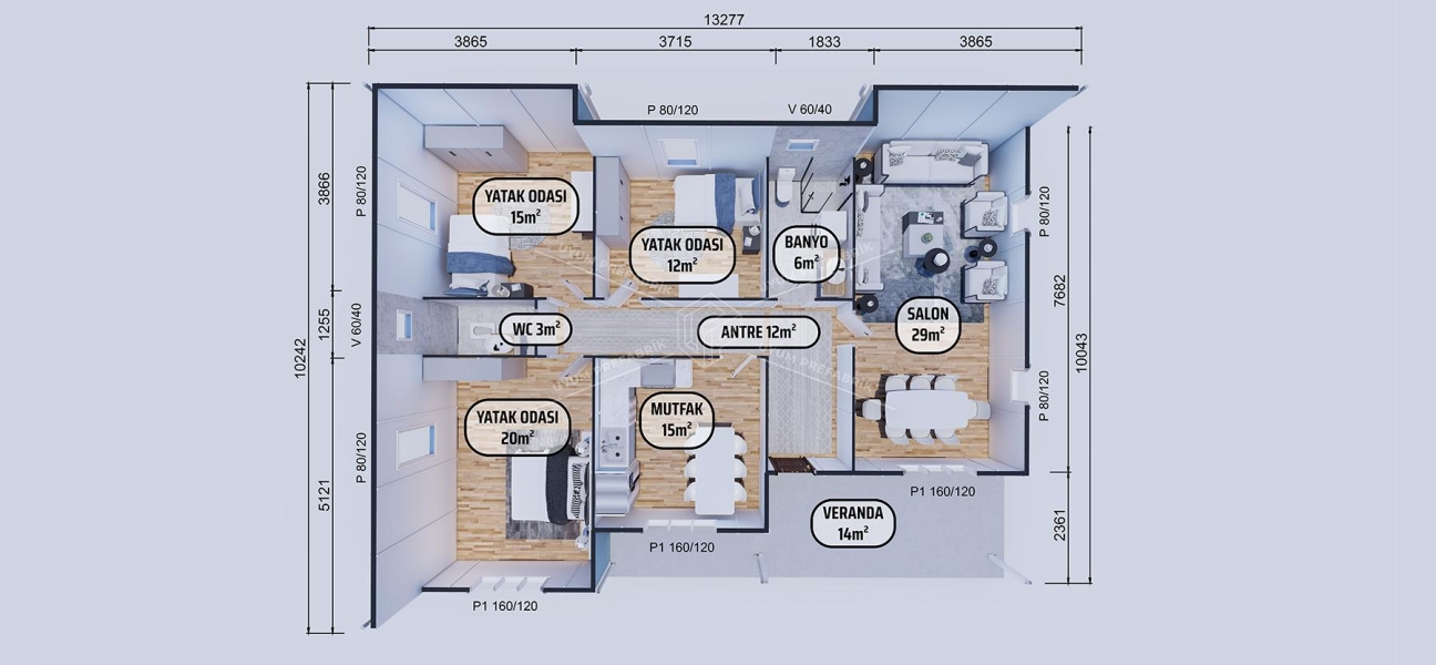 126m² Efes Tek Katlı Prefabrik Ev 