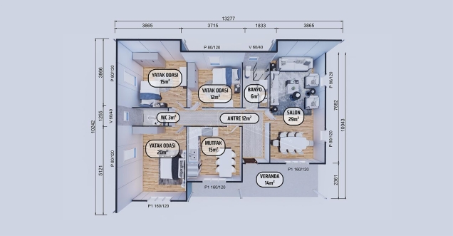 126m² Tek Katlı Prefabrik Konut