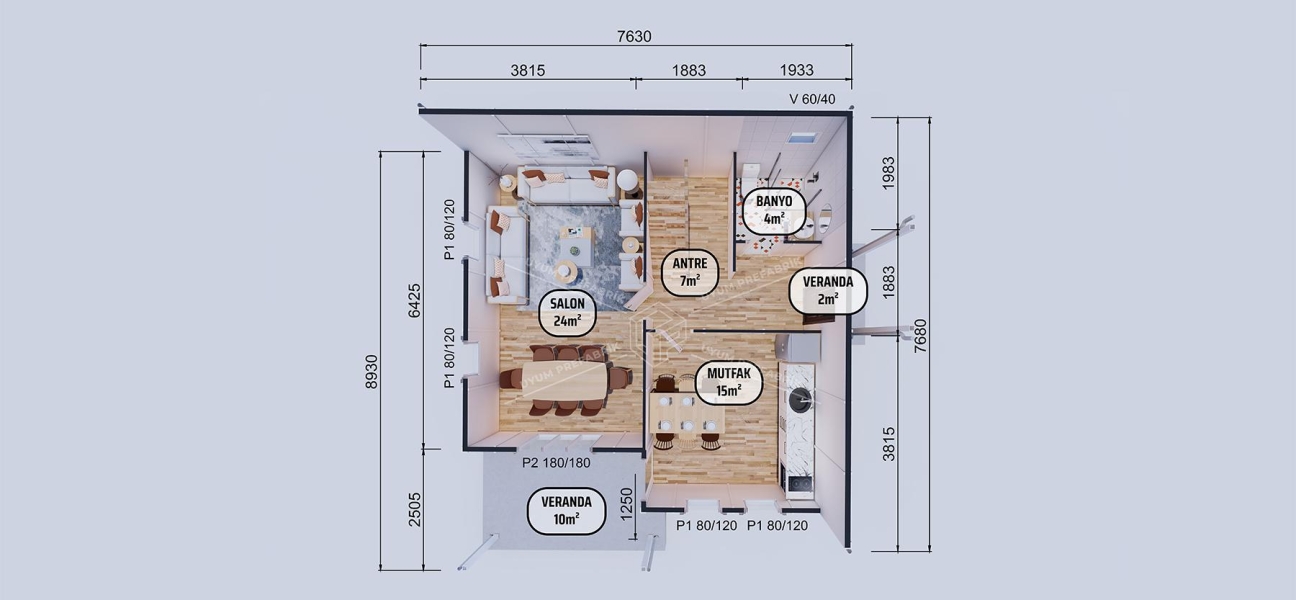 128m² Pamukkale İki Katlı Prefabrik Ev