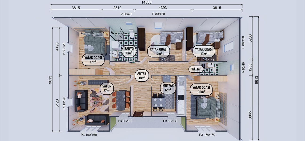 131m² Avşa Single-Storey Prefabricated House