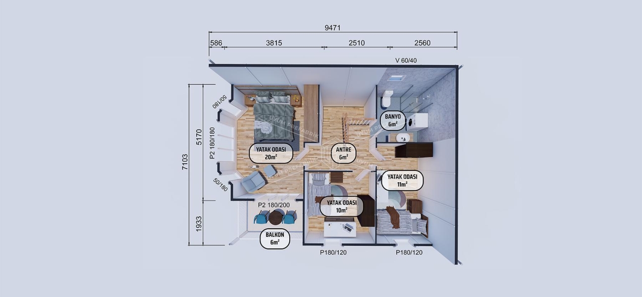131m² Safranbolu İki Katlı Prefabrik Ev