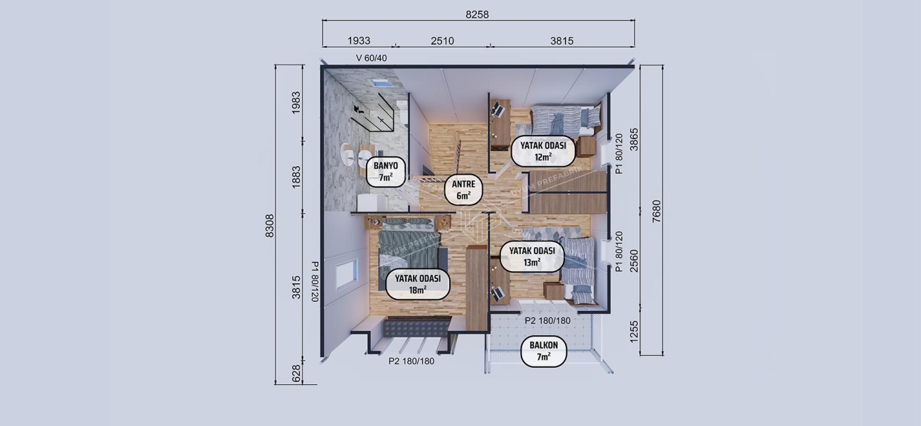 136m² İncesu Two-Storey Prefabricated House