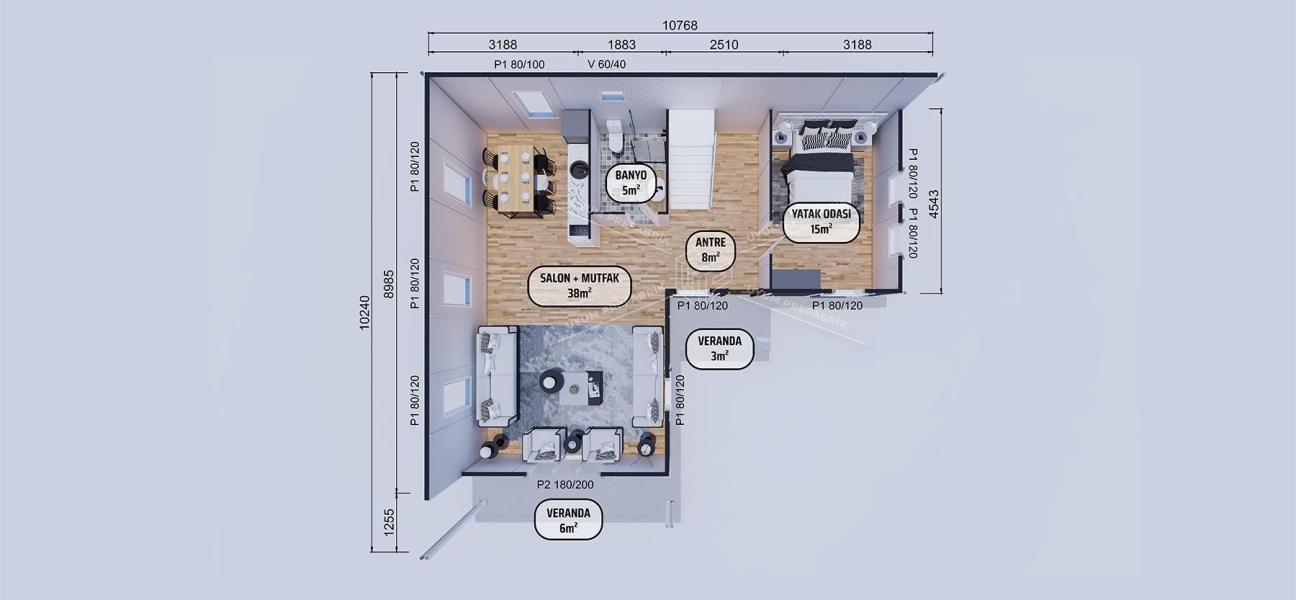 145m² Yedigöller İki Katlı Prefabrik Ev
