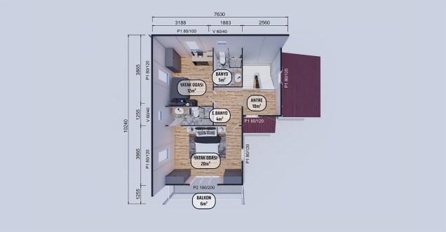 145m² Yedigöller İki Katlı Prefabrik Ev