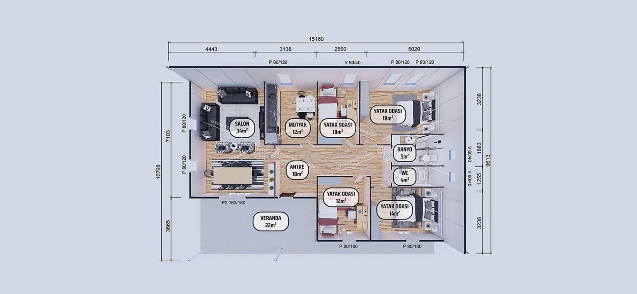 149m² Gelibolu Tek Katlı Prefabrik Ev 