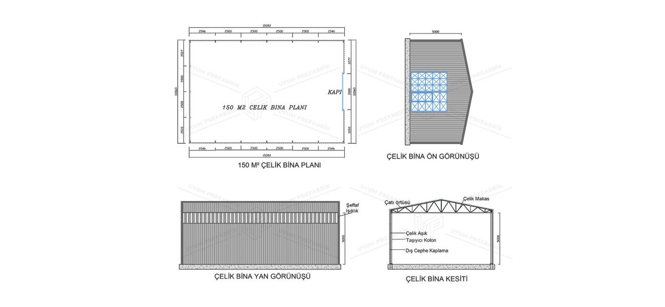 150m² Çelik Hangar Binası 