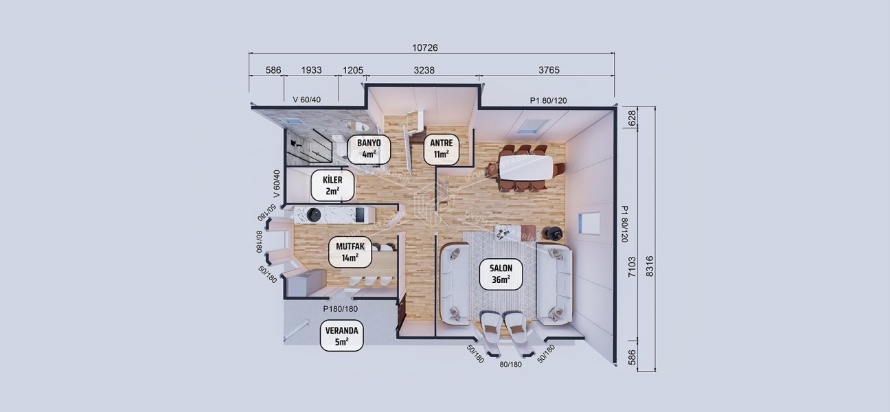 155m² Eğirdir İki Katlı Prefabrik Ev