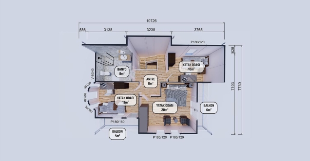 155m² Eğirdir İki Katlı Prefabrik Ev