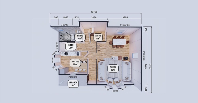 155m² Eğirdir İki Katlı Prefabrik Ev