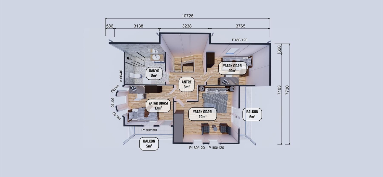 155m² Eğirdir Two-Storey Prefabricated House