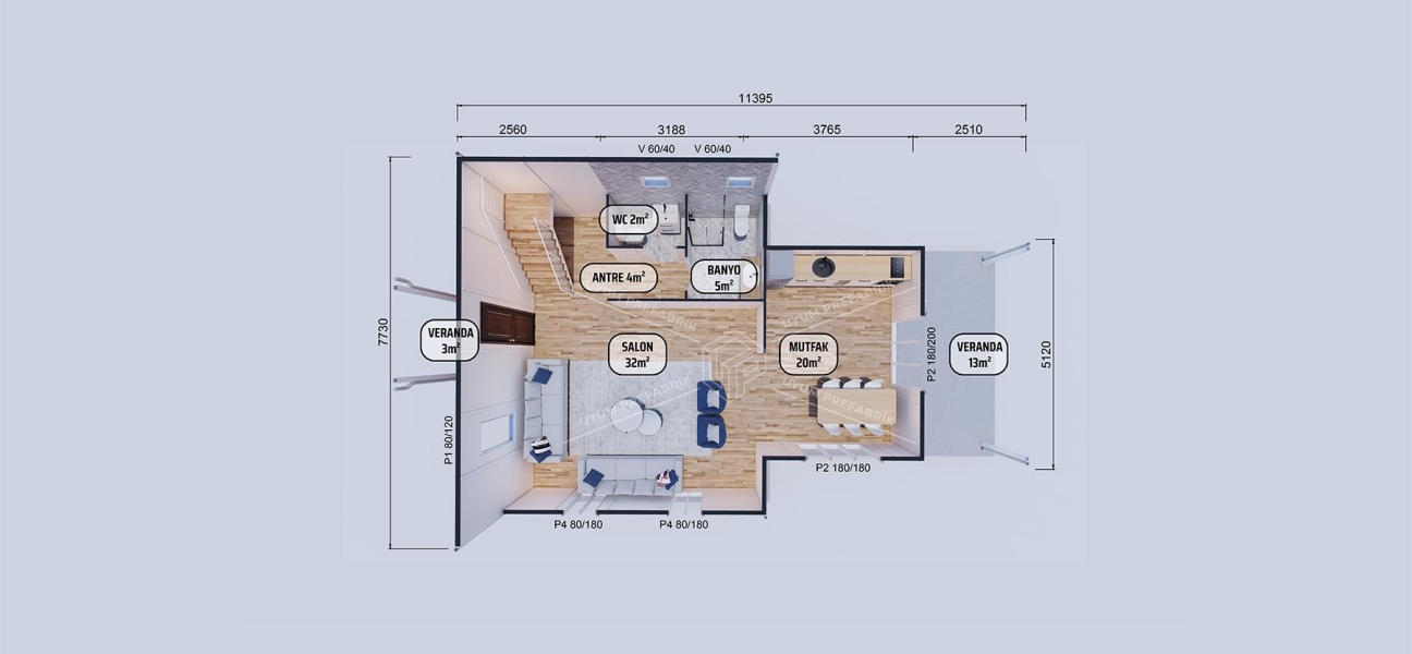 165m² Ahlat İki Katlı Prefabrik Ev
