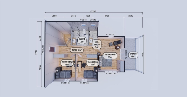 165m² Ahlat İki Katlı Prefabrik Ev