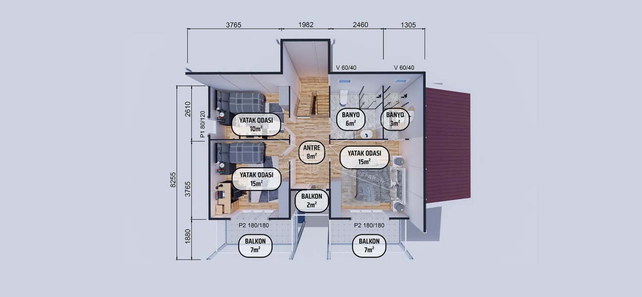 177m² Hünkar Two-Storey Prefabricated House
