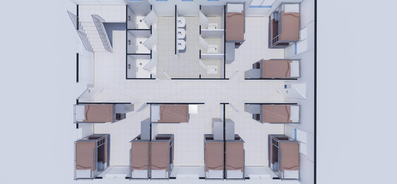 204 m² (102+102) Prefabrik Yatakhane Binası 