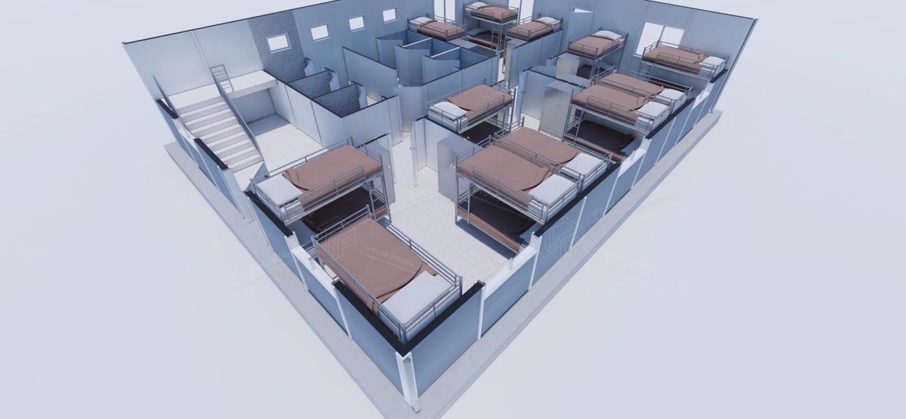 204 m² (102+102) Prefabrik Yatakhane Binası 