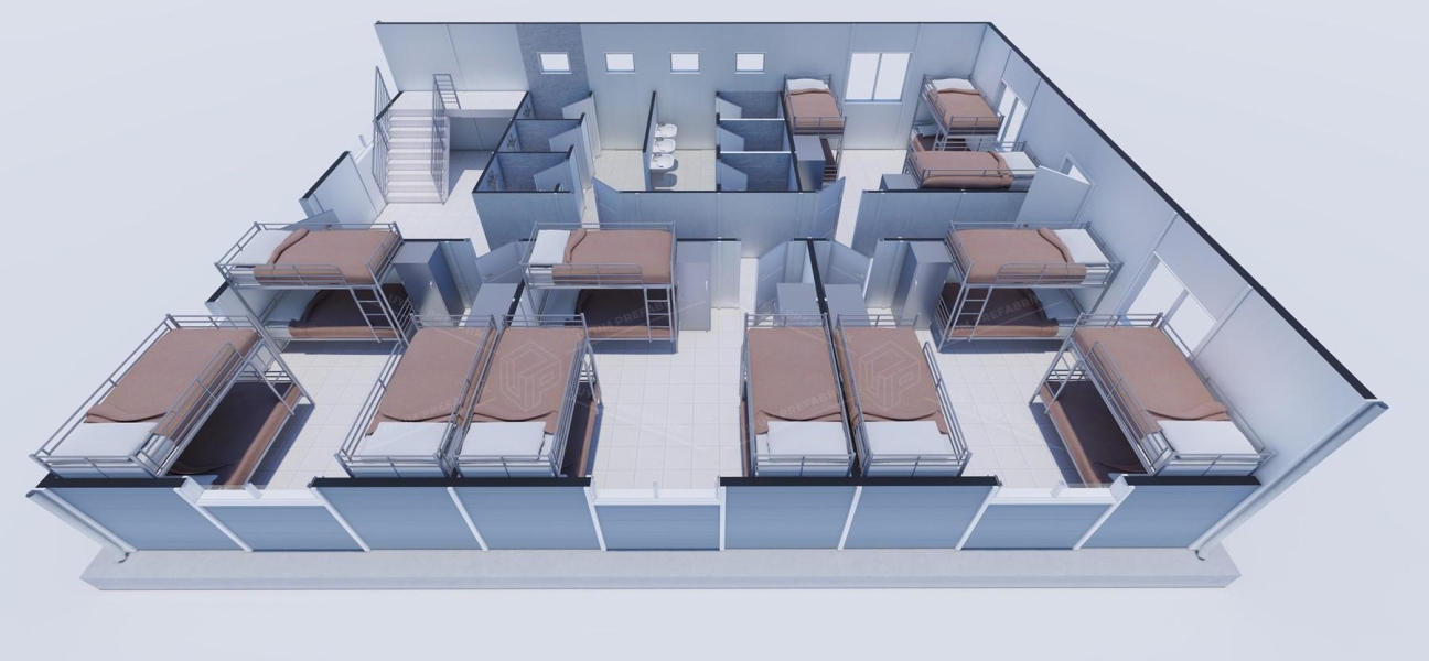 204 m² (102+102) Prefabrik Yatakhane Binası 