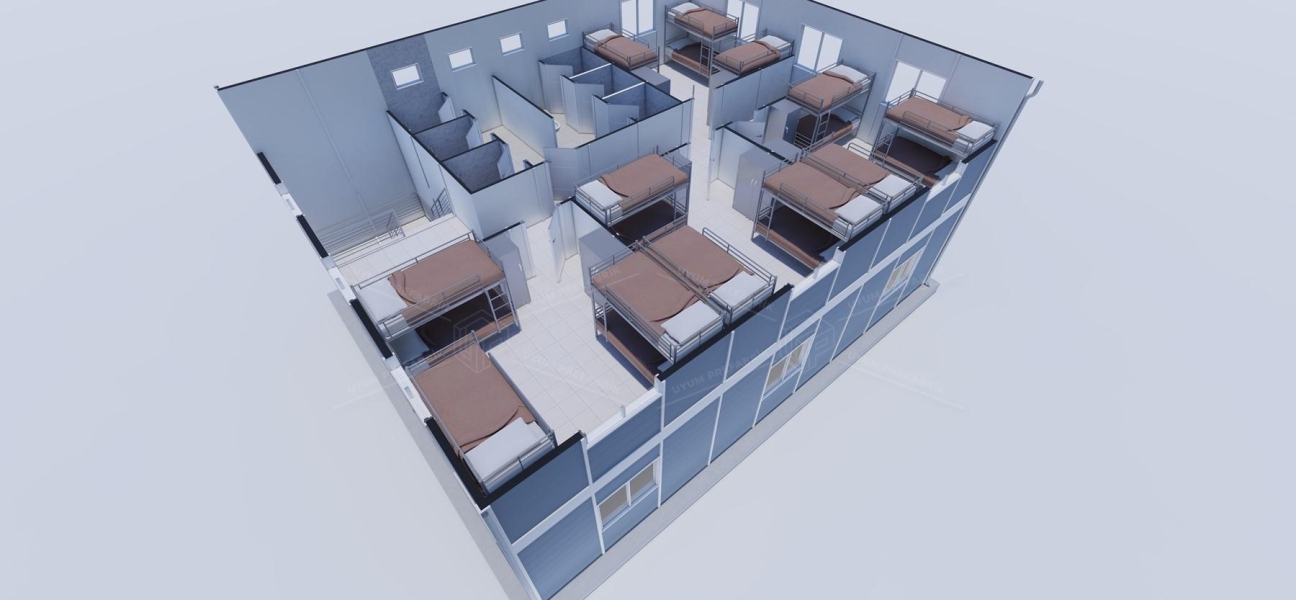 204 m² (102+102) Prefabrik Yatakhane Binası 
