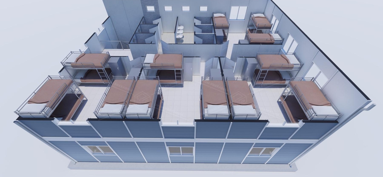 204 m² (102+102) Prefabrik Yatakhane Binası 