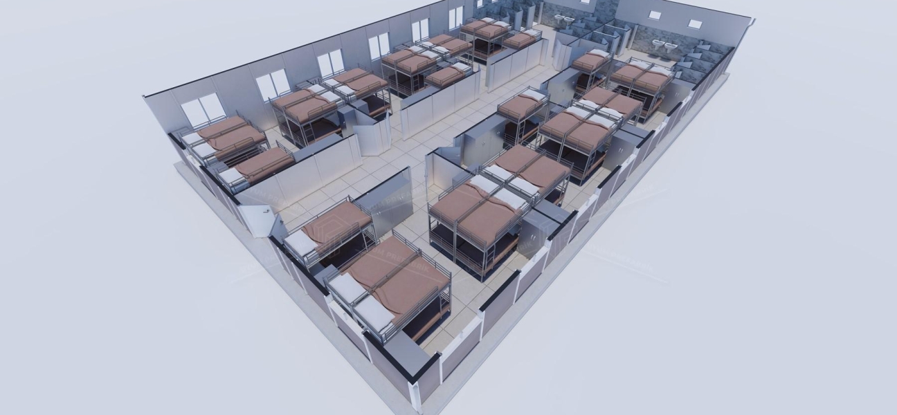 232m² Prefabrik Yatakhane Binası (Wc-Duş Ortak)