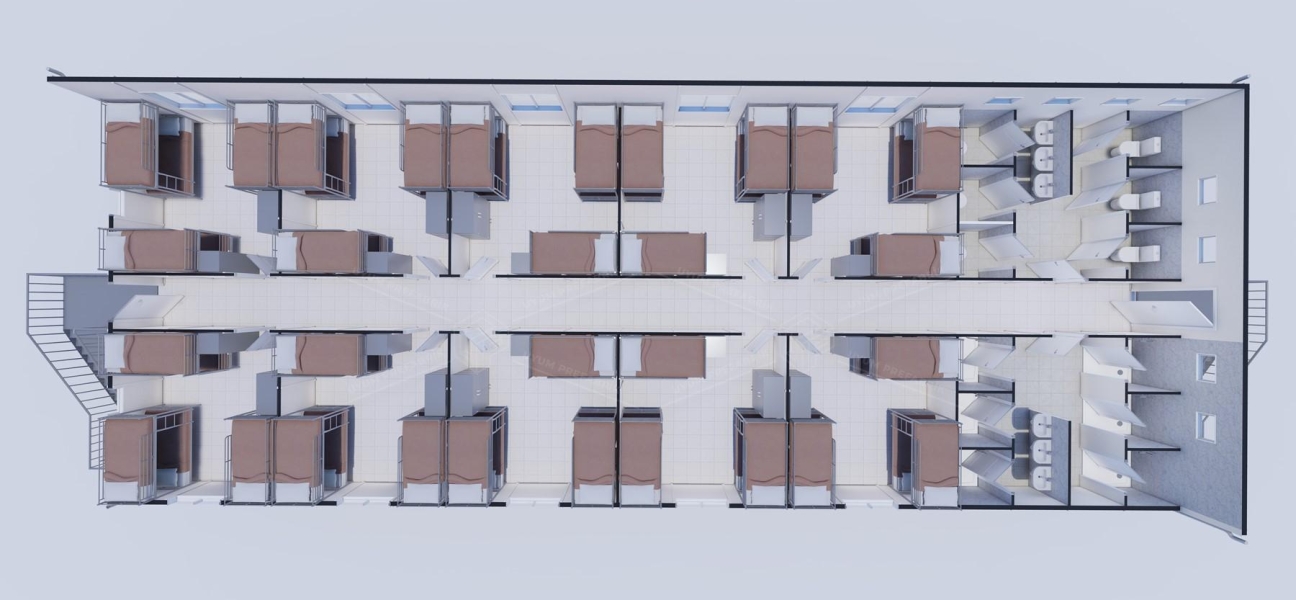 430m² (215+215) Prefabrik Yatakhane Binası 