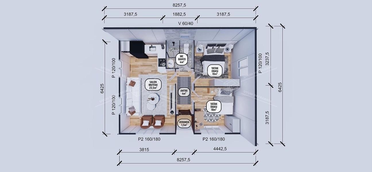 53m² Sevindik Single-Storey Prefabricated House