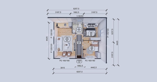 55m² Tek Katlı Prefabrik Konut