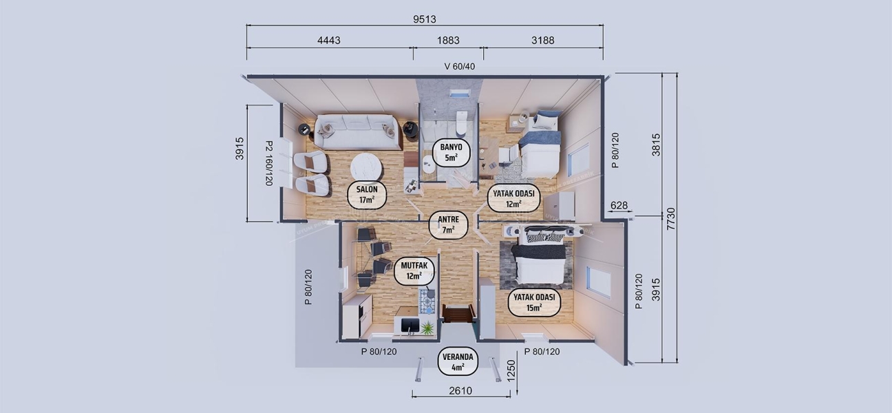 72m² Bandırma Tek Katlı Prefabrik Ev 