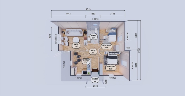 72m² Bandırma Tek Katlı Prefabrik Ev 