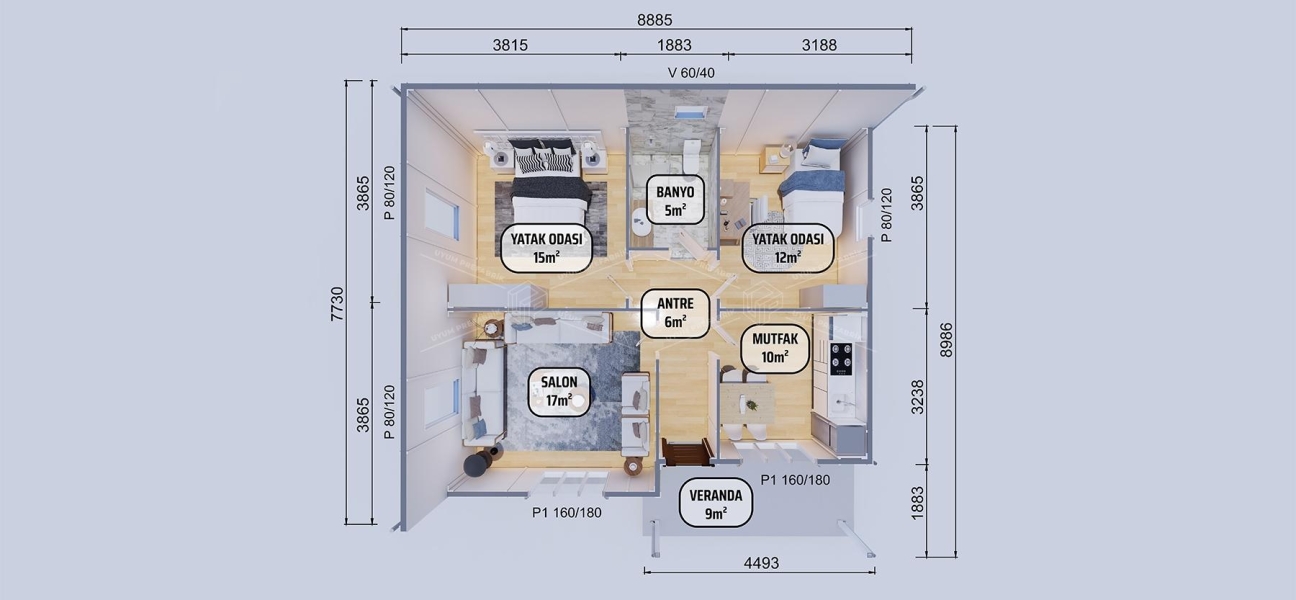 74m² Single Storey Prefabricated Houses