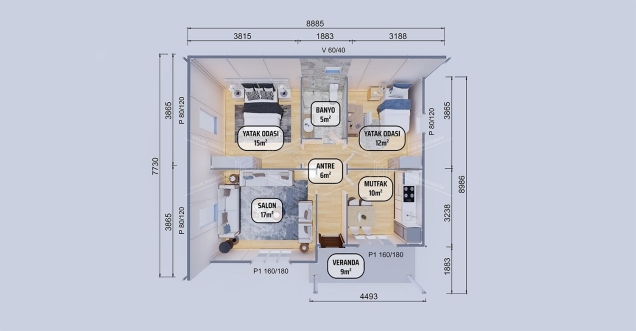 74m² Uzungöl Tek Katlı Prefabrik Ev 