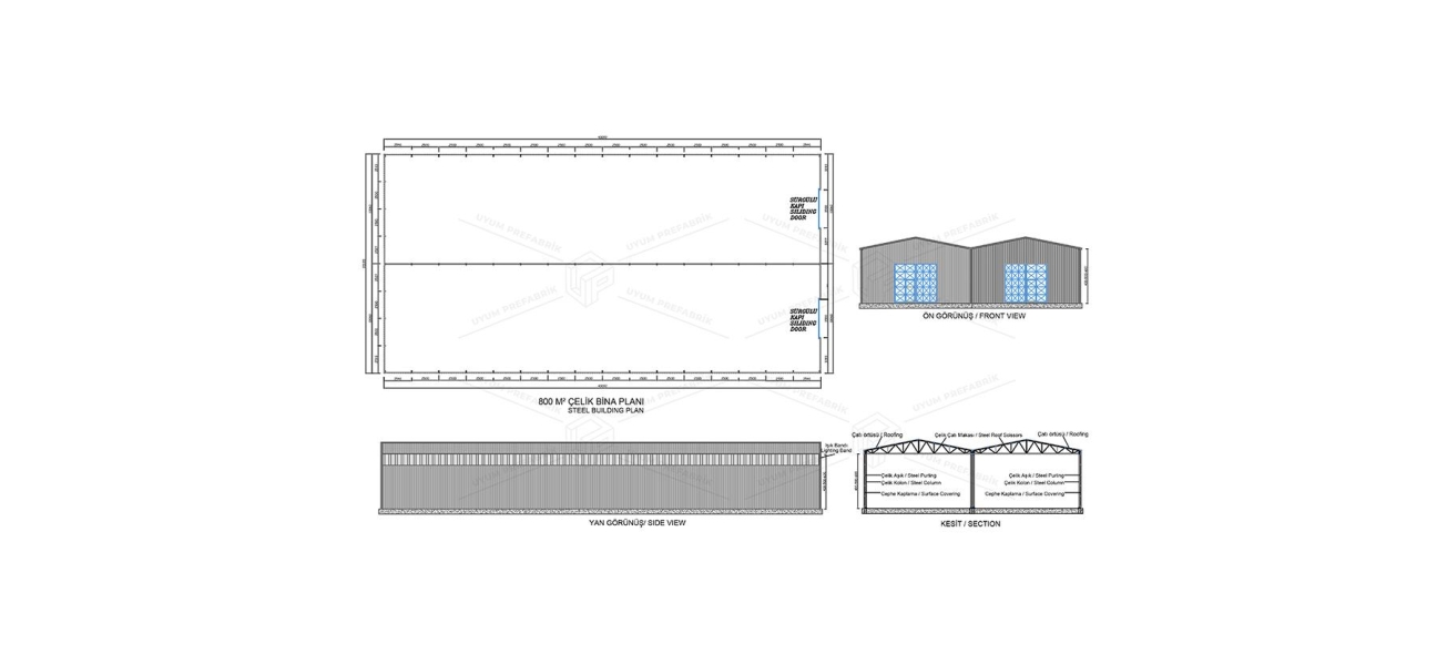 800m² Çelik Hangar Binası 