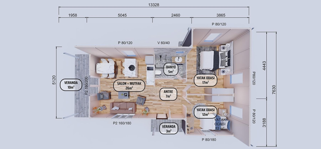 80m² Ağva Tek Katlı Prefabrik Ev 