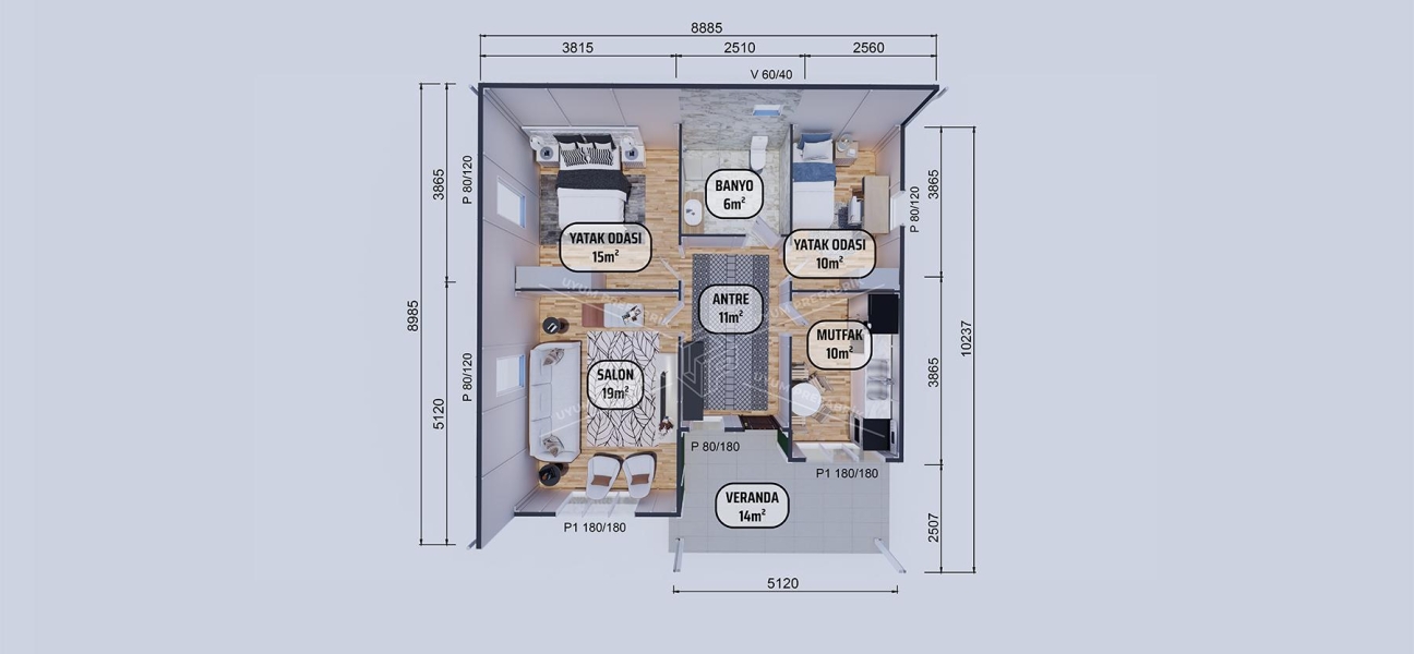 85m² Single Storey Prefabricated Houses
