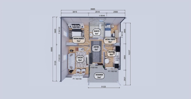 85m² Tek Katlı Prefabrik Konut