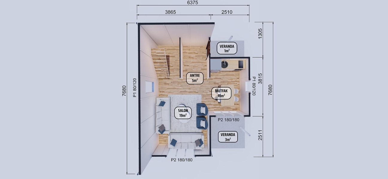 90m² Beyazsu İki Katlı Prefabrik Ev
