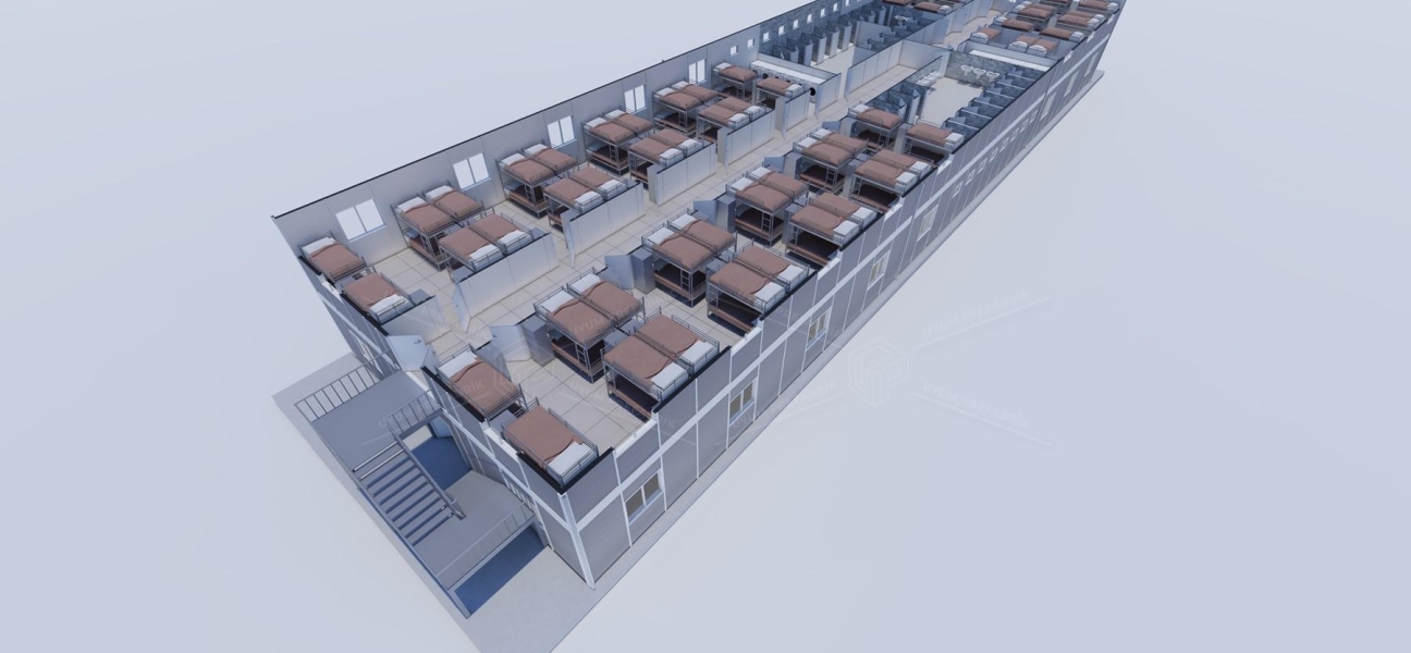 925m² (462,5+462,5) Prefabrik Yatakhane Binası