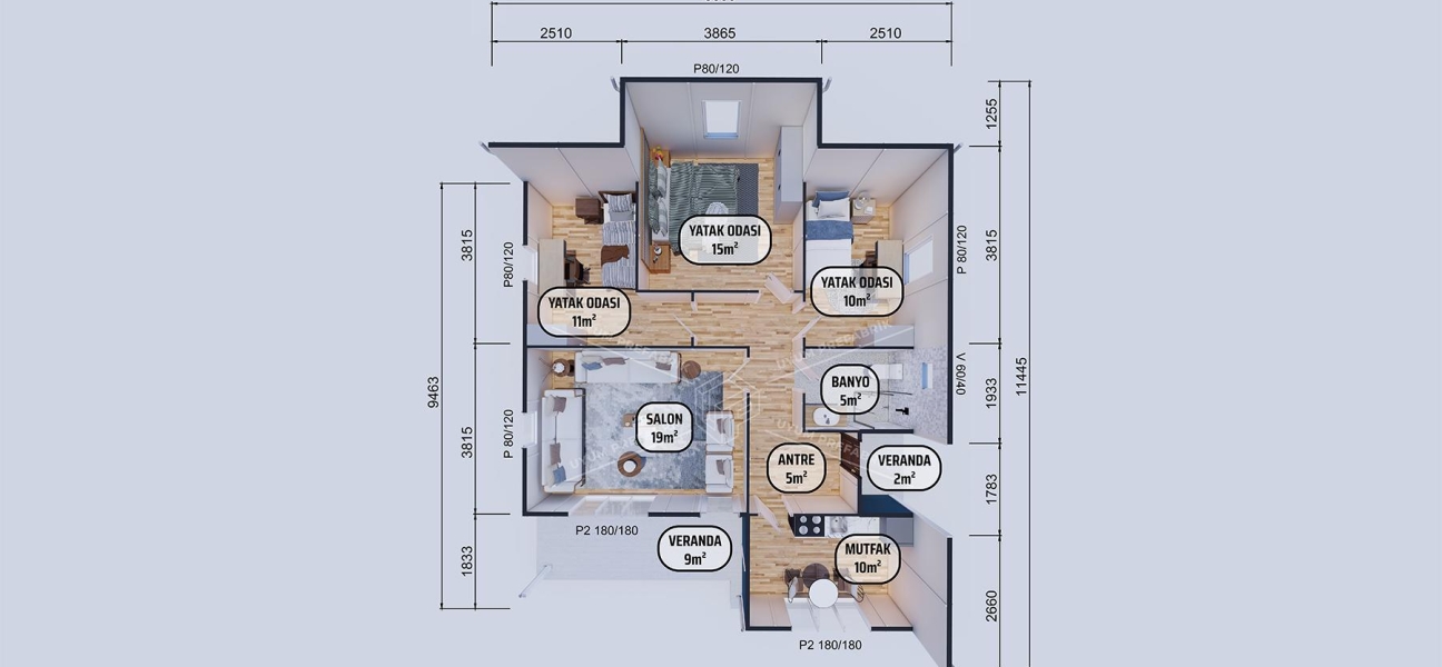 92m² Gölcük Single-Storey Prefabricated House
