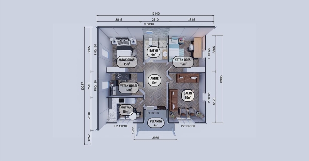 96m² Kapadokya Single-Storey Prefabricated House