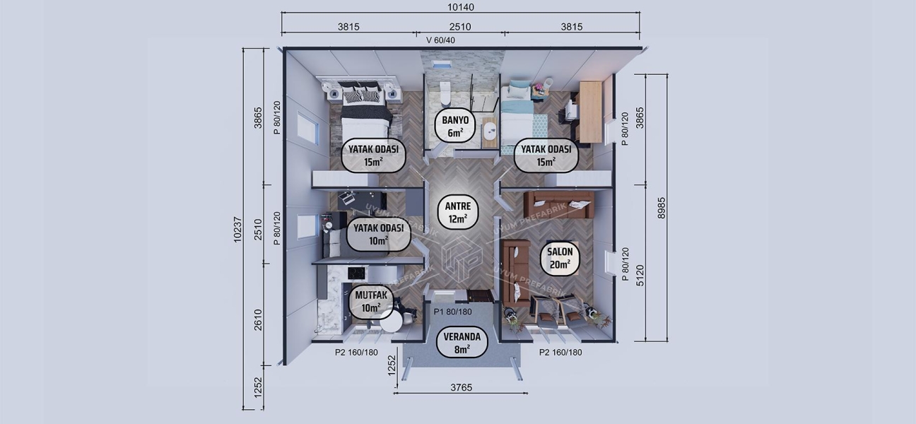 96m² Tek Katlı Prefabrik Ev 