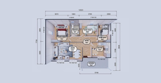 Kampanyalı 103m² Tek Katlı Prefabrik Ev